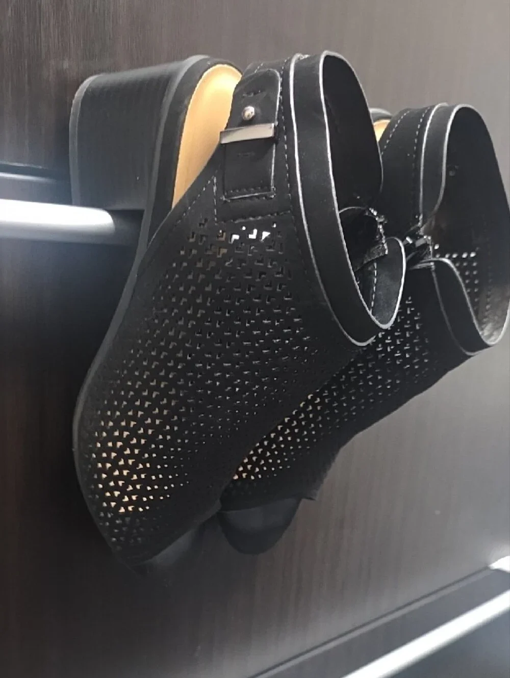 Soda Black Perforated Platform Sandals with Ankle Strap